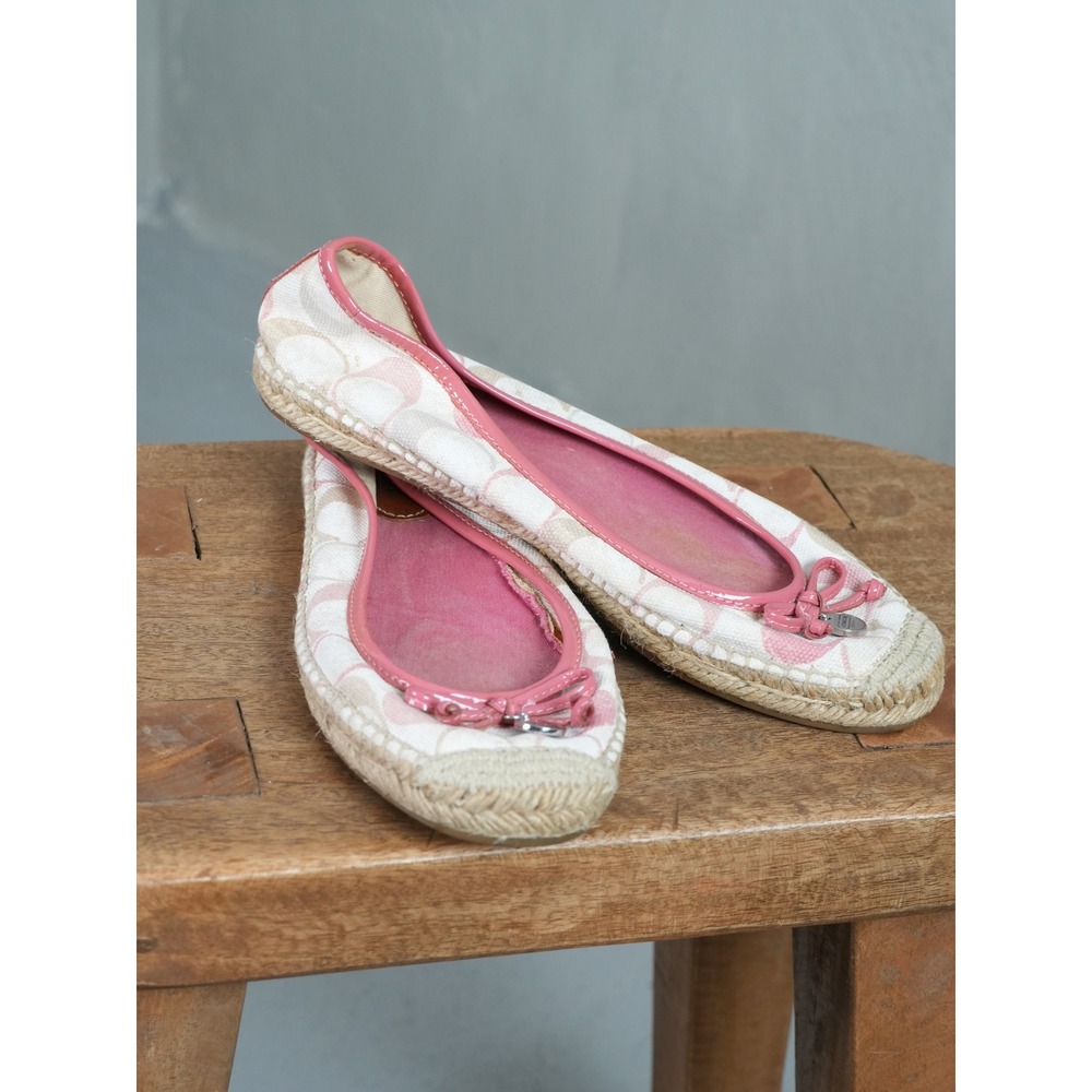 Coach Espadrille Flats Size 10 Pink Signature Monogram Bow Shoes Vintage Y2K